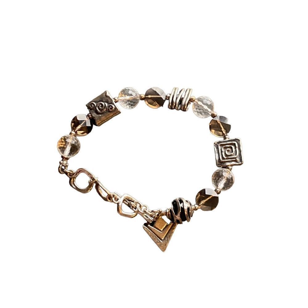 Retired Silpada Bracelet Sterling Silver 925 Crystal & Smoky Quartz, Logo Charm